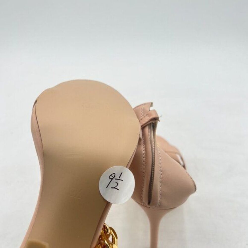 FSJ Nude T-Straps High Heel Sandals Golden Chains Open Toe Ankle Straps Shoes - Picture 6 of 8